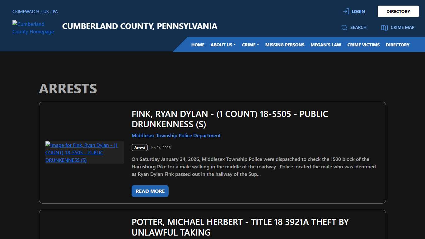 Arrests for Cumberland County, Pennsylvania CRIMEWATCH